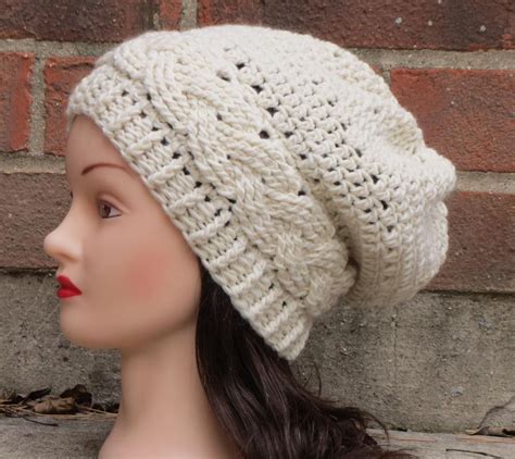 Crochet Hat Pattern Julia Slouchy Beanie Hat Fall Winter Braid Cabled