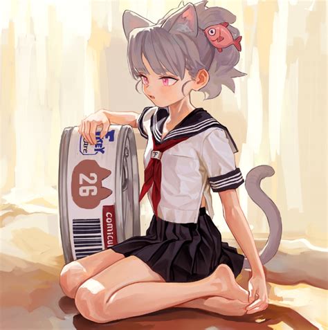 Safebooru 1girl Animal Ears Barefoot Can Cat Ears Cat Tail Extra Ears