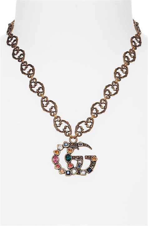 Gucci Crystal Double G Pendant Necklace In Metallic Lyst