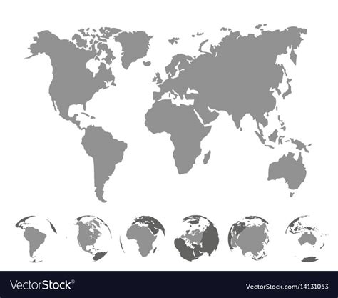 World Map With Continents On White Background Vector Image