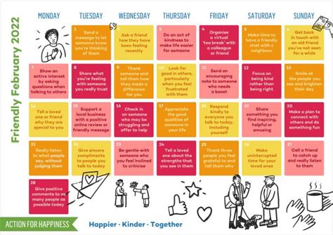 Monthly Action Calendar Action For Happiness