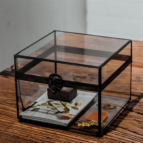 Decorative Vintage Glass Black Jewellry Trinket Box Small Etsy Glass Boxes Geometric