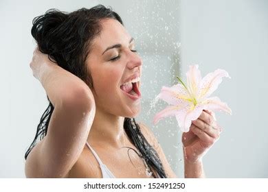 Woman Washing Herself While Showering Happy Stock Photo Shutterstock