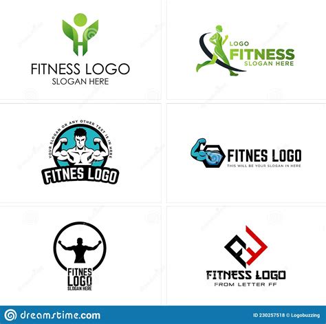 Set Of Physical Fitness Gym Athletic Logo Design Stock Vector