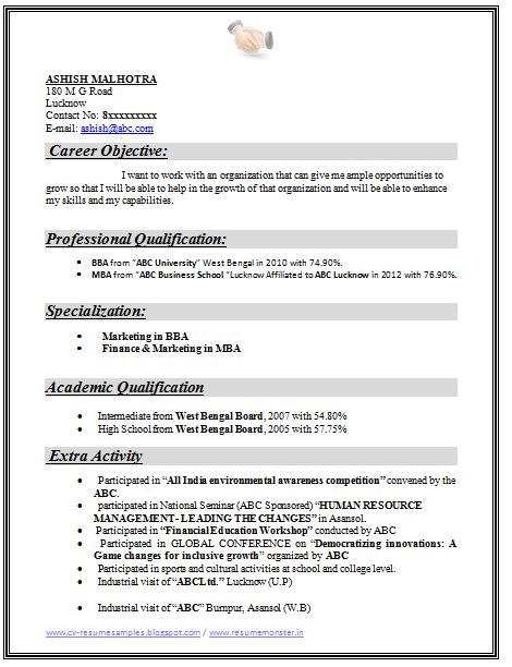 The point in every guideline above mba be a lot of help to get yourself an interview. Mba Fresher Resume Format Doc - BEST RESUME EXAMPLES