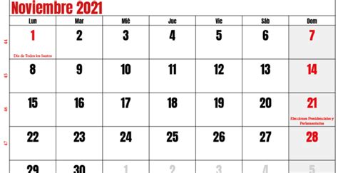 Noviembre 2021 Calendario Calendarena