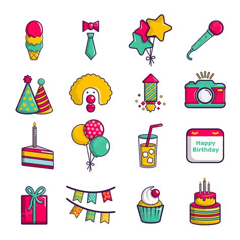 Happy Birthday Cartoon Clipart Vector Happy Birthday Icons Set Cartoon