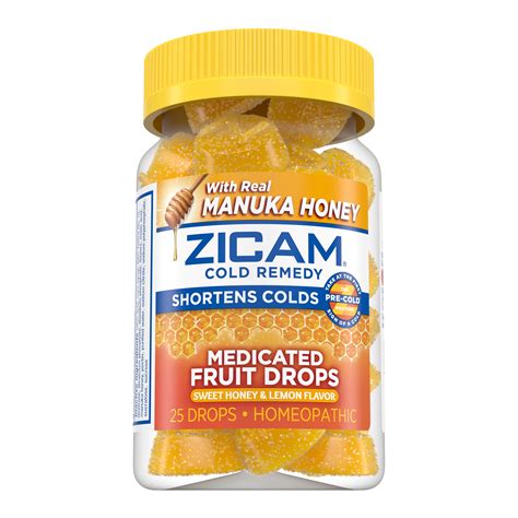 Zicam Cold Remedy Zinc Medicated Fruit Drops Honey Homeopathic Cold Shortening Medicine 25 Ct