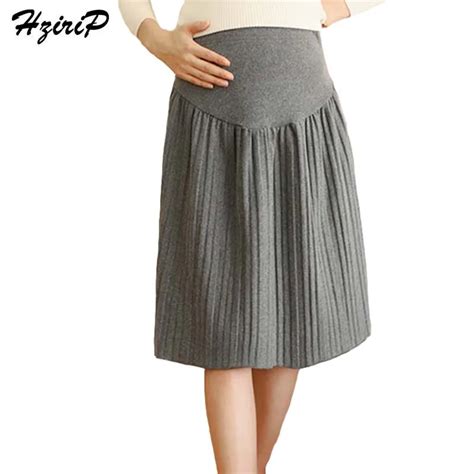 Hzirip New 2017 Fashion Maternity Pleated Skirt Cashmere Knitted A Line Skirts For Pregnant
