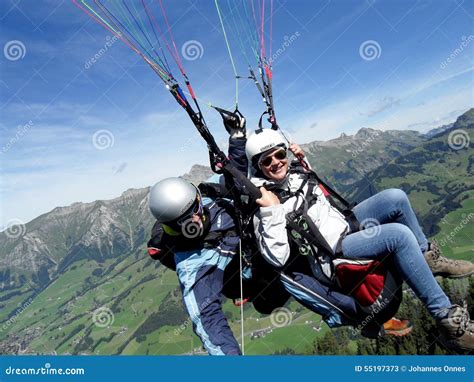 Paraglider Flying With Blue Skies Editorial Stock Photo Image Of