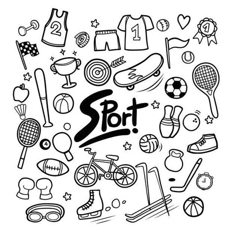 Set Of Sport Elements In Hand Drawn Doodles Set Of Sport Elements In