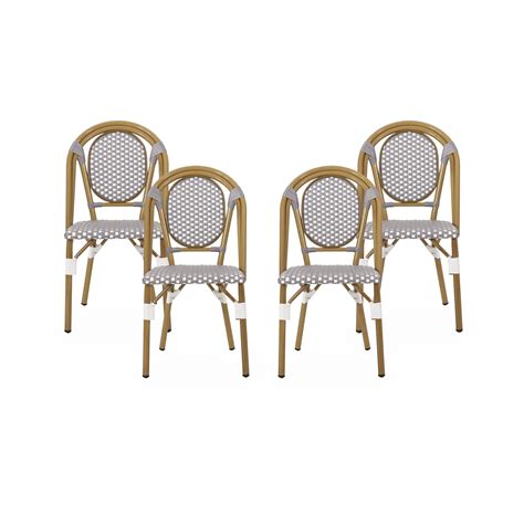 Drew Outdoor French Bistro Chairs Set Of 4 Gray White Bamboo Finish