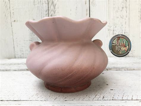 Vintage Weller Pink Plum Art Pottery Vase Lido Handles Weller Art