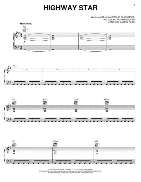 download digital sheet music of deep purple for piano vocal and guitar