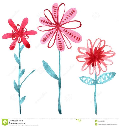 Watercolor Hand Painted Decorative Pink Flowers Stock Illustration