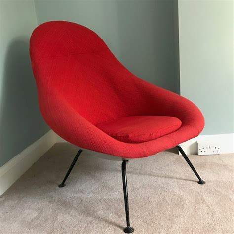 Egg Chair Armchair Lurashell 1960s Red Vintage Armchair Etsy Uk