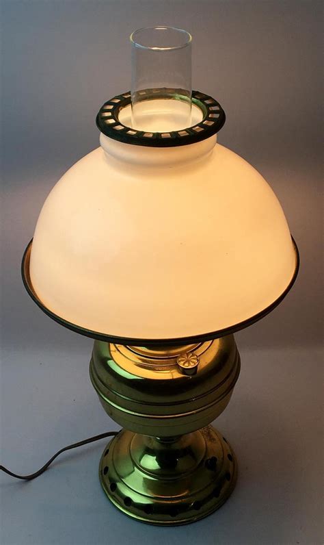 Lot Antique Brass Kerosene Lamp W Milk Glass Shade And Clear Chimney Works