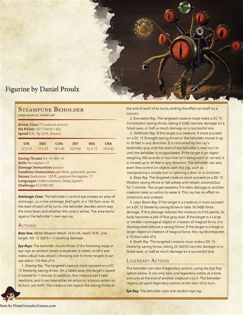 Steampunk Beholder Dungeons And Dragons Homebrew Dnd Dragons Dnd Stats