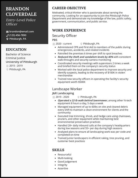 Resume Cover Letter Police Officer How To Write A Resume For A Police