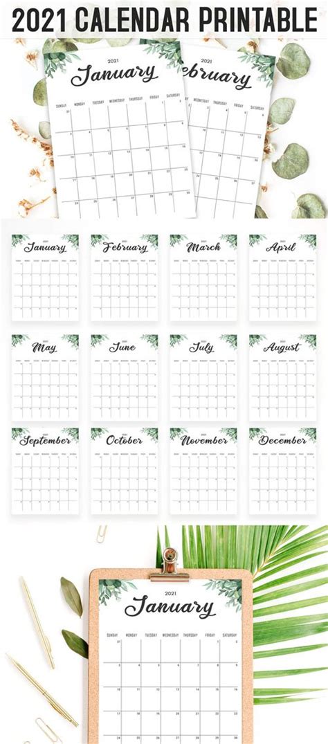 Minimal Floral Calendar 2021 Printable Psdpdf Templates 12 Months