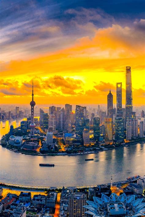 Wallpaper Shanghai Cityscape China Sunset River Skyscrapers