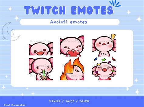 Niedliche Premade Axolotl Emote Pack Twitch Sub Emotes Etsyde