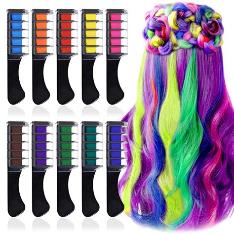 Hair Chalk Comb10 Colors Temporary Hair Chalk For Girls Tnon Toxic