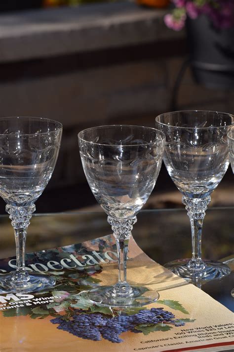 6 Vintage Etched Crystal Wine Glasses Tiffin Franciscan Circa 1950s