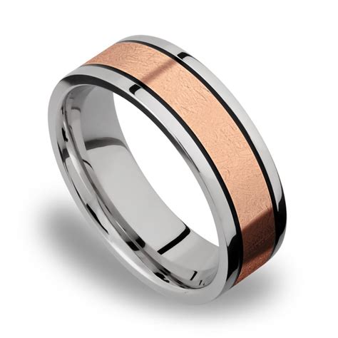 14k Rose Gold Inlay Mens Wedding Band In Titanium