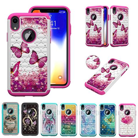 Hyygedeal Phone Cases Glitter Girls Bling Flower Dual