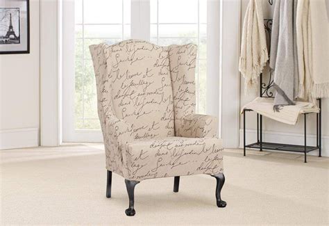 Dining room chair slipcovers add a bright pop of fun to your dinner table for a fraction of the price of a new chair. Stretch Pen Pal By Waverly One Piece Wing Chair Slipcover ...