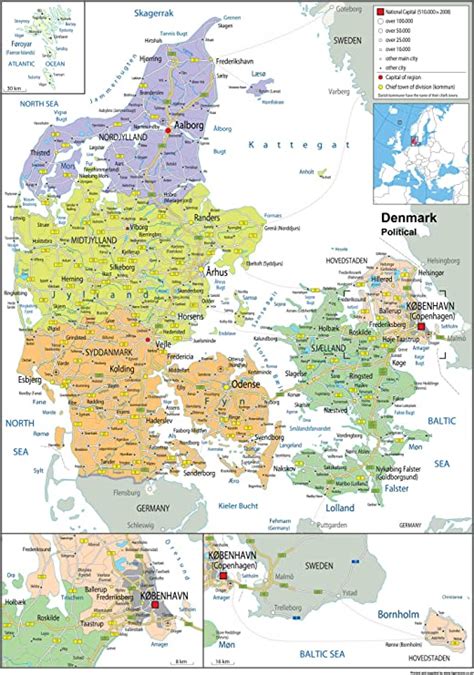 Denmark Political Map Paper Laminated A1 Size 594 X 841 Cm