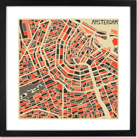 Amsterdam Map By Jazzberry Blue 50 X 50cm Framed Print From