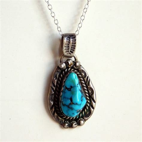 Vintage Navajo Native American Sterling Silver And Turquoise Pendant Necklace Signed Me