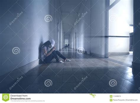 Lonely Woman Sitting In The Hallway Stock Image Image Of Depression