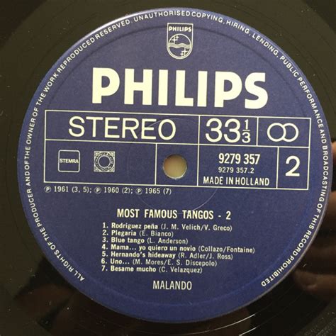 Malando And His Tango Orchestra Most Famous Tangos Lp