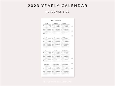 Yearly Calendar 2023 Planner Calendar Printable Insert Etsy