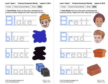 This phonics worksheet has nine pictures with a line under each one so the students can write the appropriate word for each picture using the word bank at the bottom. Produce Consonant Blends "Bl" and "Br": Lesson 5, Book 1 (Newitt Grade 1)