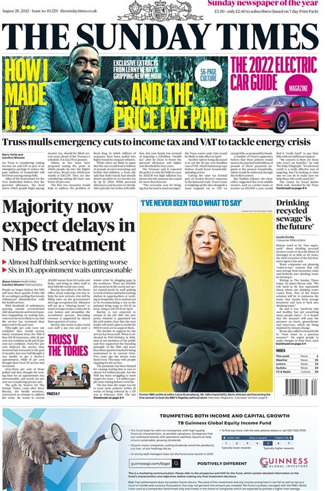 sunday times front page 28th of august 2022 tomorrow s papers today