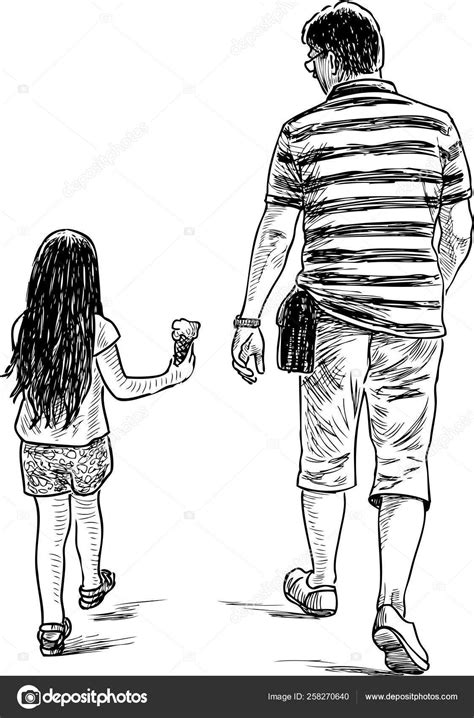 A Father And His Daughter Walking Down The Street Holding Hands