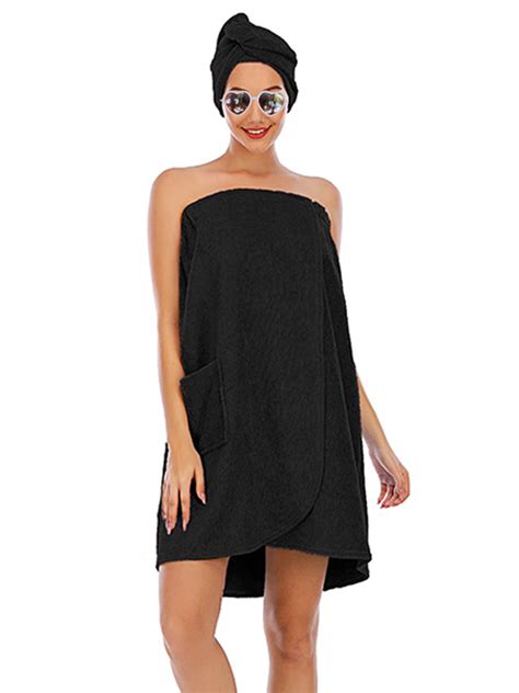 Women S Towel Wrap Body Soft Spa Robe 2Pcs Adjustable Closure Bathrobe