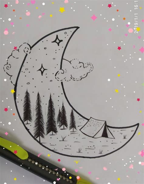 Easy And Cute Moon Drawing Circle Drawing Moon Drawing Doodle