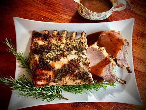 Place pork loin fat side up in baking pan. CENTER-CUT PORK ROAST WITH MUSTARD AND ROSEMARY CRUST