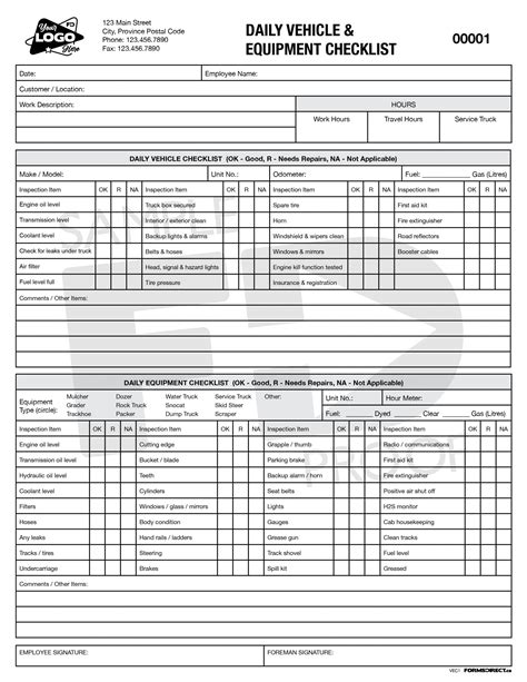 Equipment Inspection Checklist Template