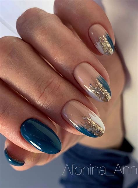 Creative And Pretty Nail Trends 2021 Blue Teal And Gold Nails
