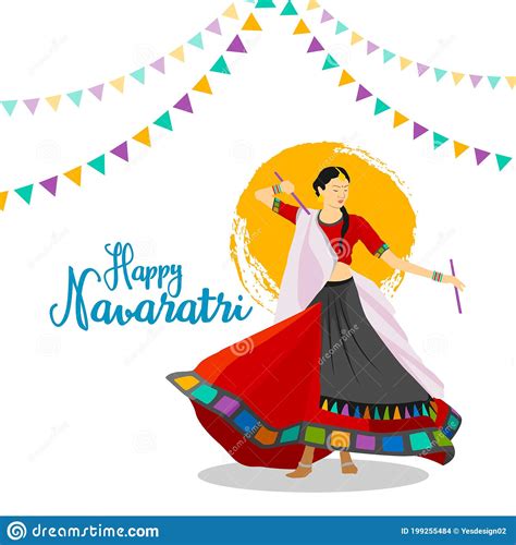 Happy Navaratri Vector Illustration. Girl Playing Dandiya. Stock Illustration - Illustration of ...