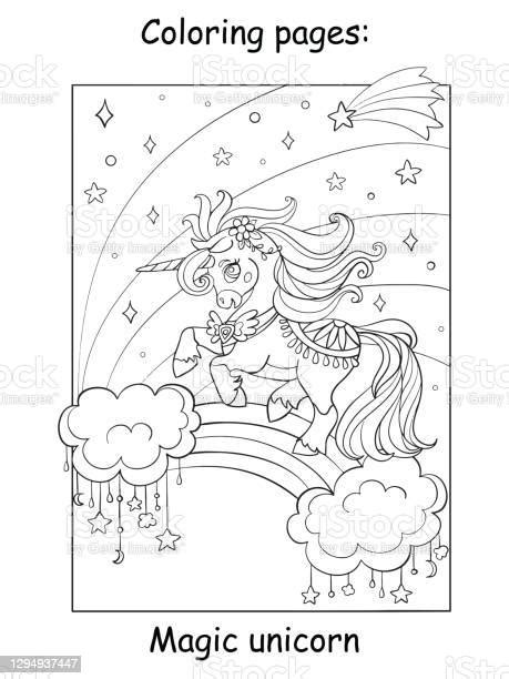 Cute Unicorn Flying In The Night Sky Stock Illustration Download