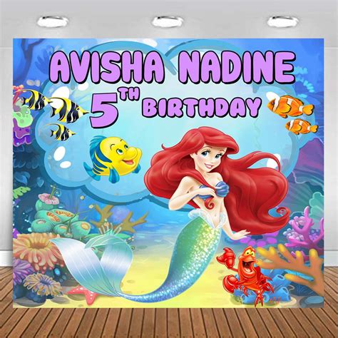 Jual Ariel Mermaid Backdrop Flexi Banner Birthday Hiasan Kue Ulang