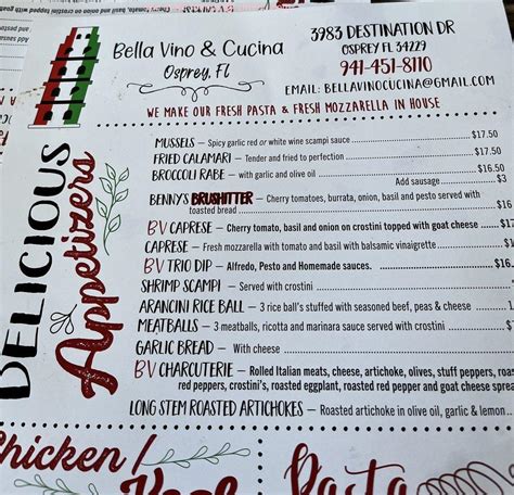 Online Menu Of Bella Vino And Cucina Restaurant Osprey Florida 34229