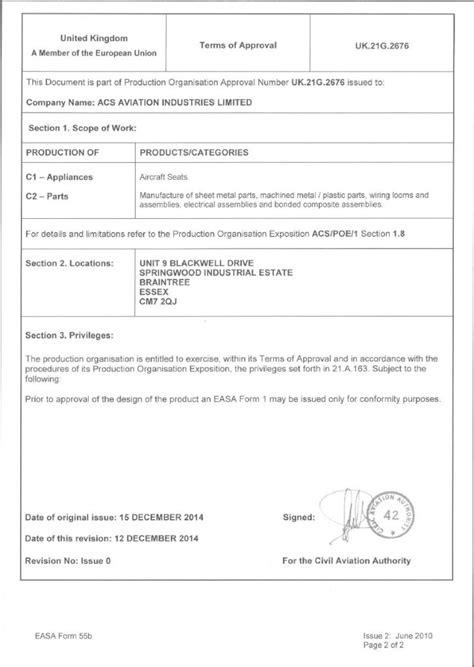 Easa Part 21 Approval Certificate 2 Acs Aviation Industries